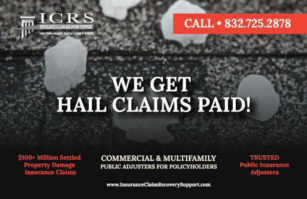 commercial or multifamily apartment hail damage building and roof insurance claim, Hail Damage Building and Roof